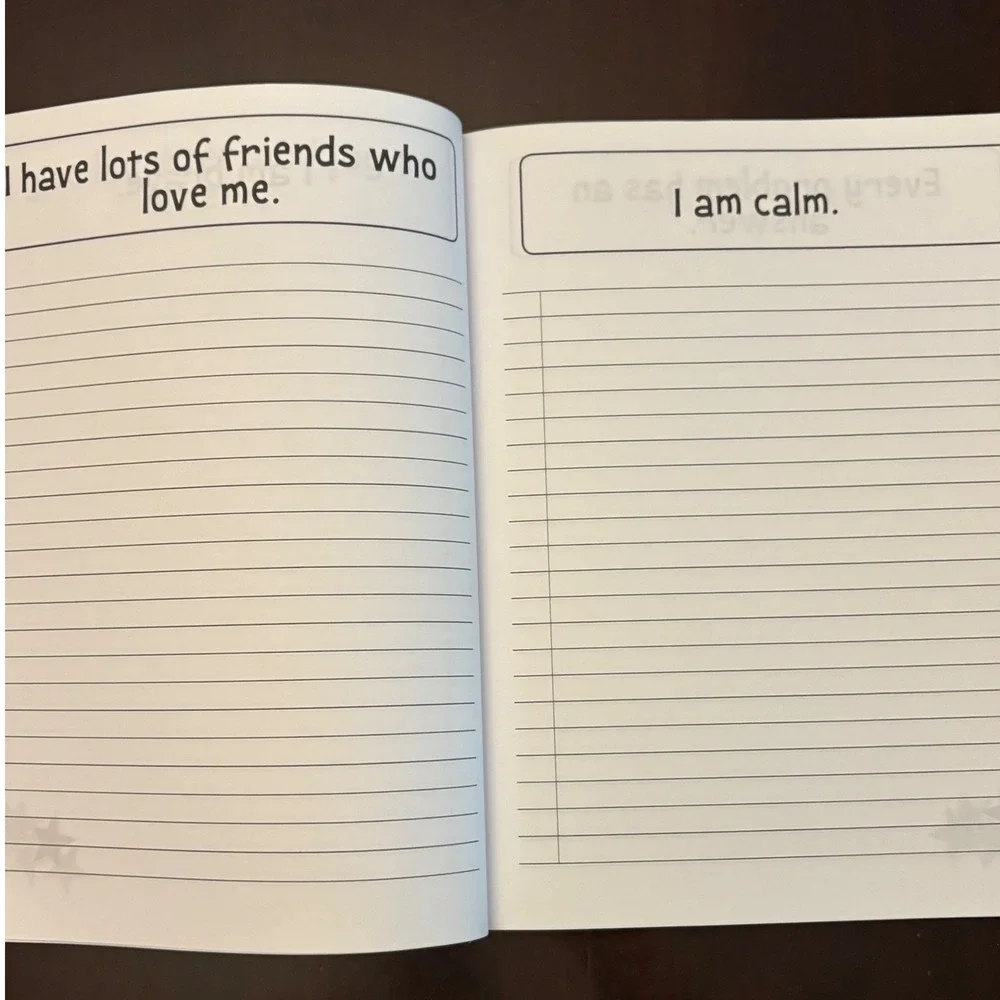 Positive Affirmation Notebook Kids Journal Space Moon Rocket Blue Softcover